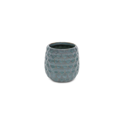 Blue And Gold Ceramic 20 Ounce Geometric Round Distressed Pot Planter HomeRoots