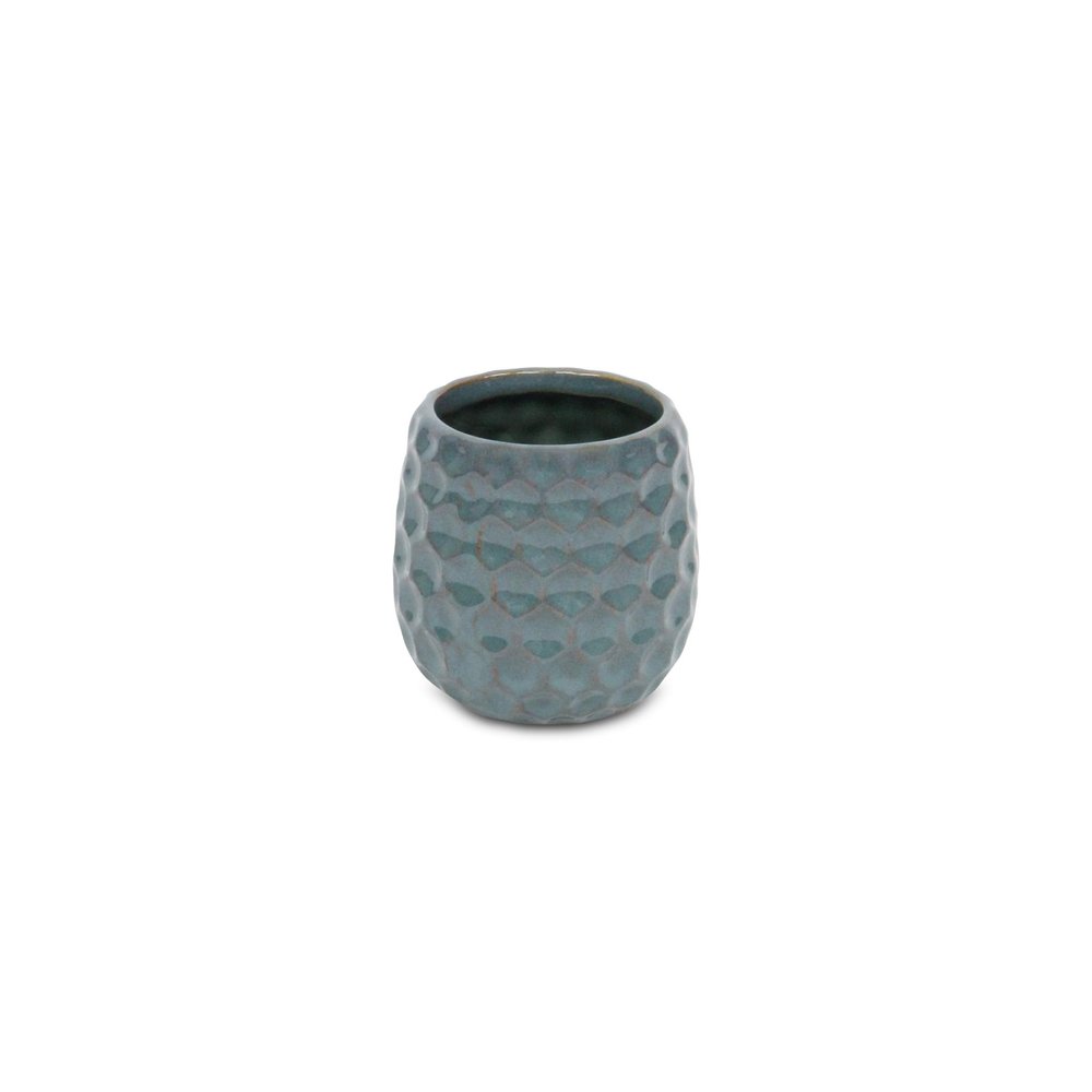 Blue And Gold Ceramic 20 Ounce Geometric Round Distressed Pot Planter HomeRoots