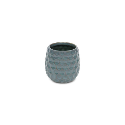 Blue And Gold Ceramic 20 Ounce Geometric Round Distressed Pot Planter HomeRoots