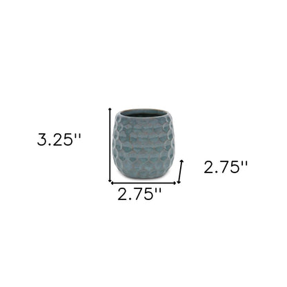 Blue And Gold Ceramic 20 Ounce Geometric Round Distressed Pot Planter HomeRoots