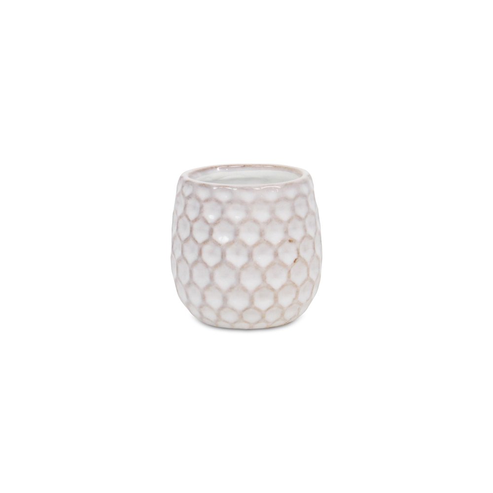 White Ceramic 5 Ounce Geometric Round Distressed Pot Planter HomeRoots