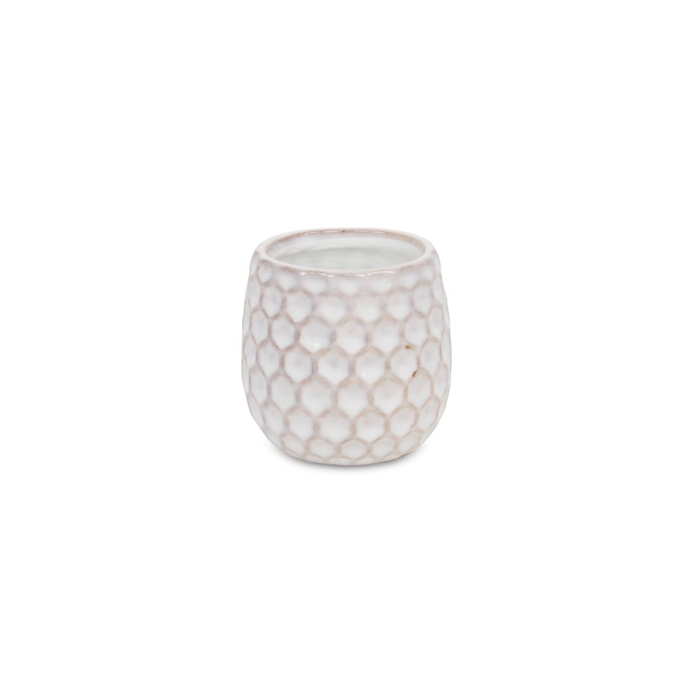 White Ceramic 5 Ounce Geometric Round Distressed Pot Planter HomeRoots