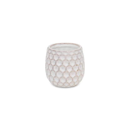 White Ceramic 5 Ounce Geometric Round Distressed Pot Planter HomeRoots