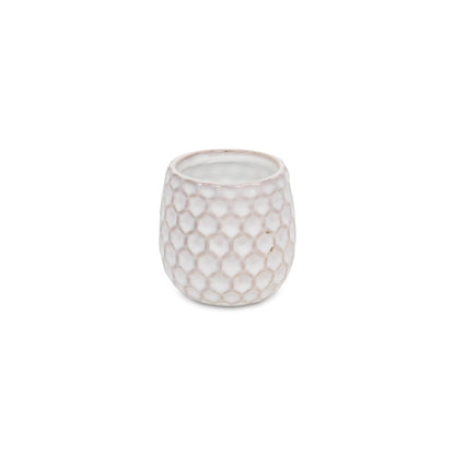 White Ceramic 5 Ounce Geometric Round Distressed Pot Planter HomeRoots