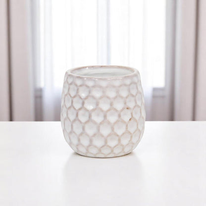 White Ceramic 5 Ounce Geometric Round Distressed Pot Planter HomeRoots