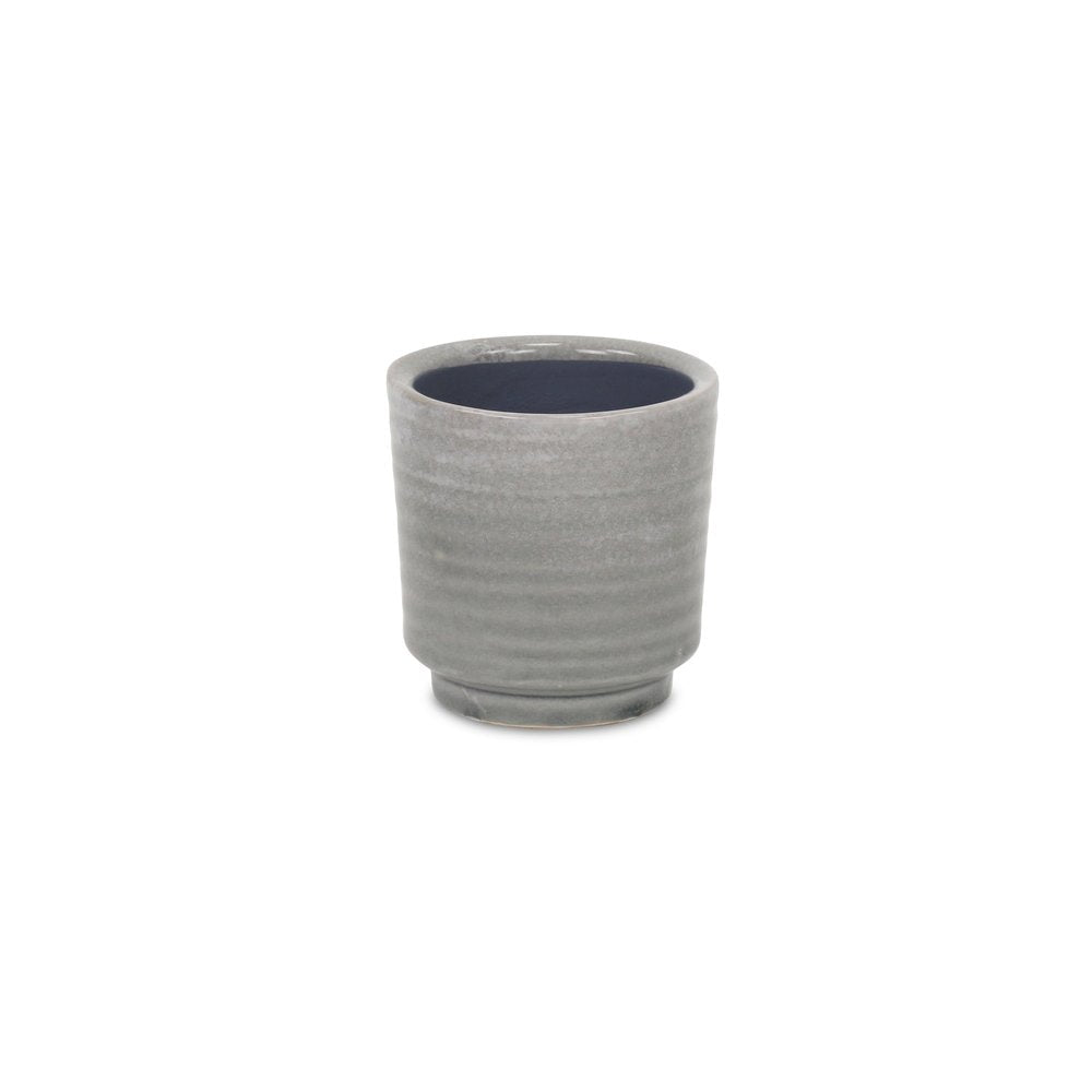 Gray Ceramic 5 Ounce Striped Round Distressed Pot Planter HomeRoots