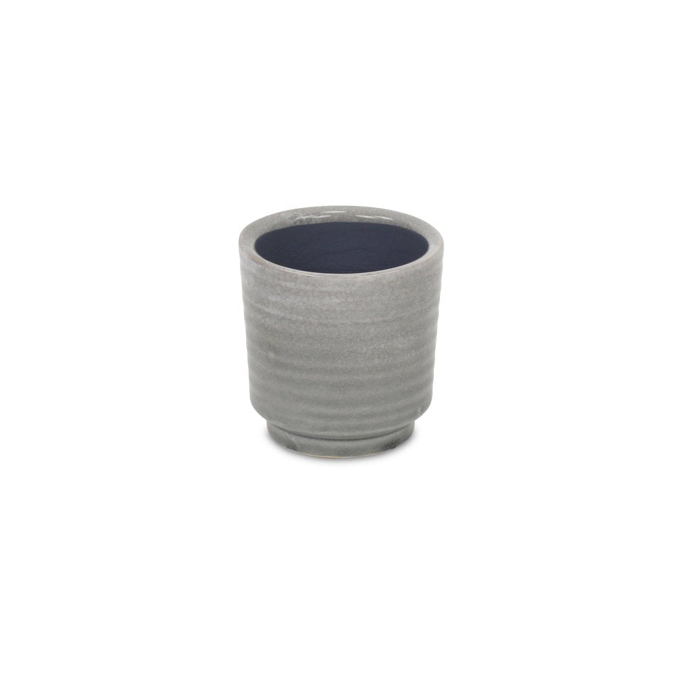 Gray Ceramic 5 Ounce Striped Round Distressed Pot Planter HomeRoots