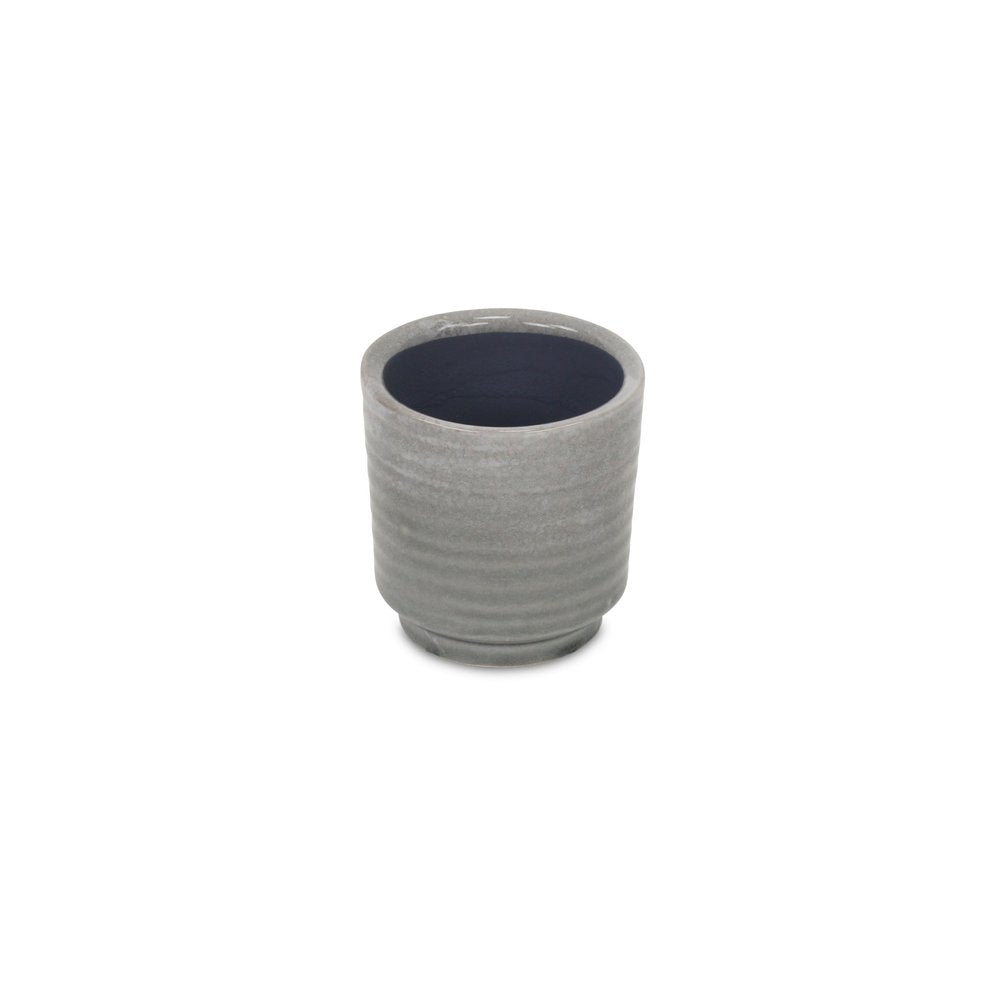 Gray Ceramic 5 Ounce Striped Round Distressed Pot Planter HomeRoots