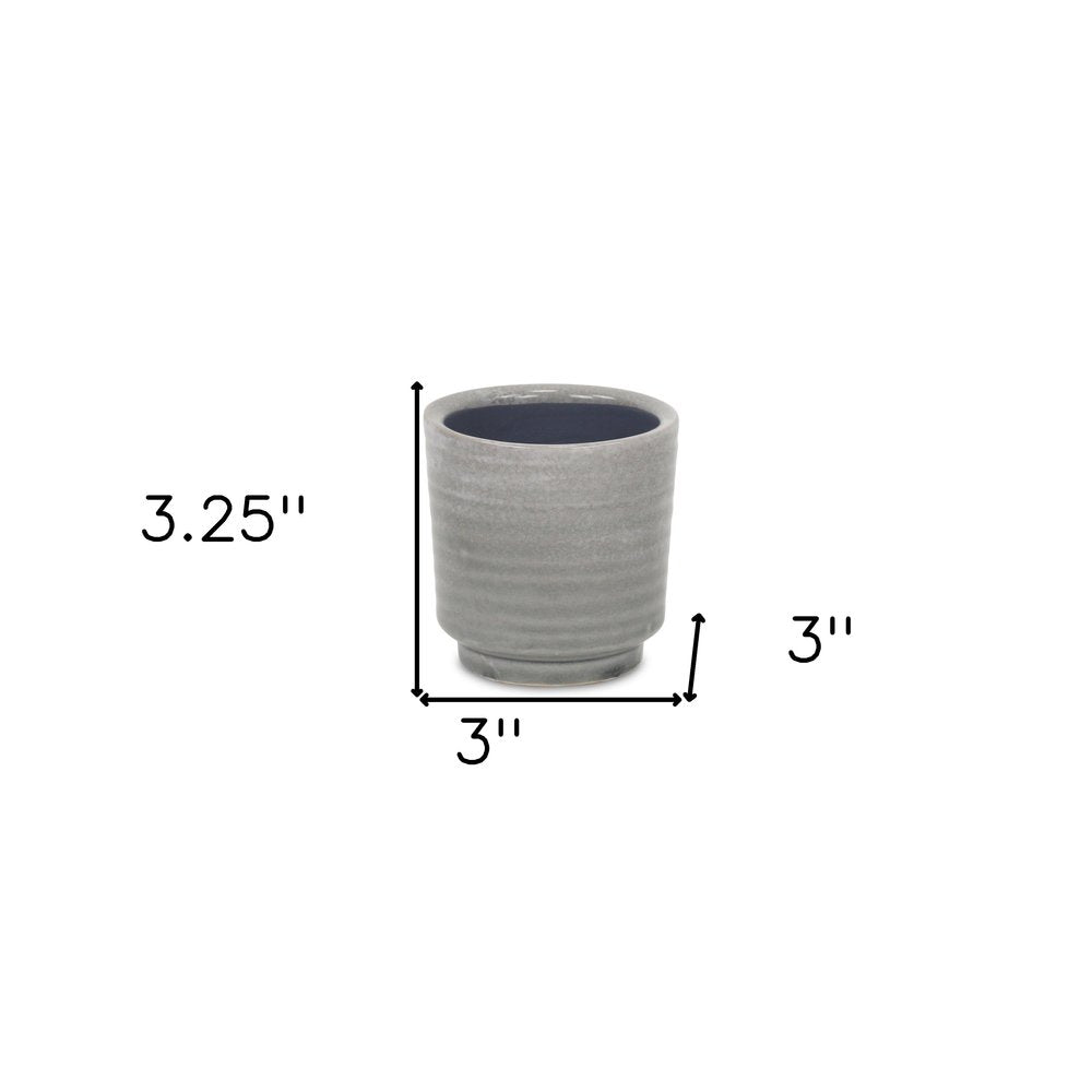 Gray Ceramic 5 Ounce Striped Round Distressed Pot Planter HomeRoots