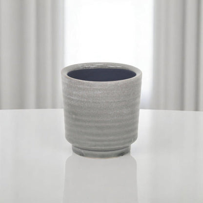 Gray Ceramic 5 Ounce Striped Round Distressed Pot Planter HomeRoots