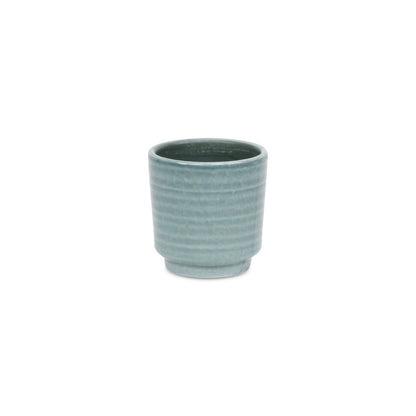 Green Ceramic 6 Ounce Striped Round Distressed Pot Planter