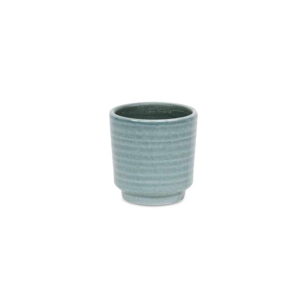 Green Ceramic 6 Ounce Striped Round Distressed Pot Planter HomeRoots