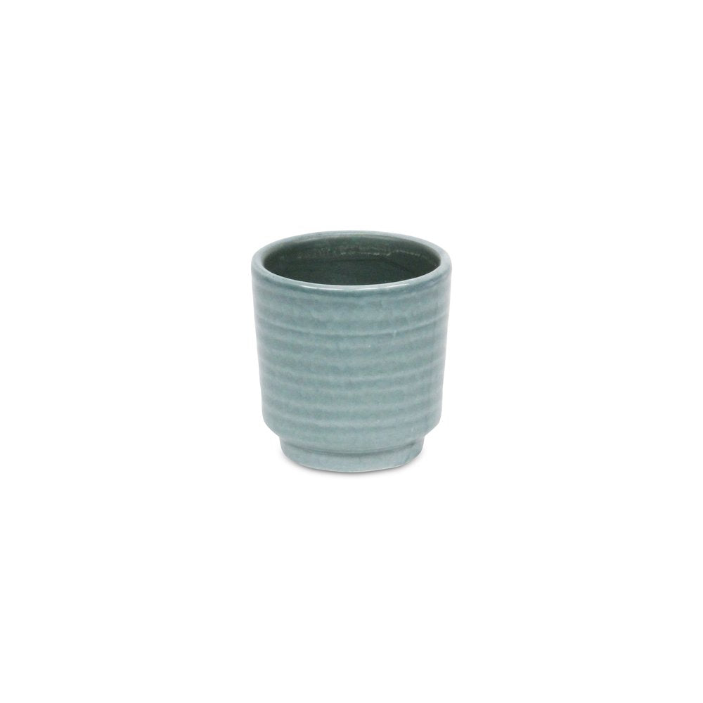 Green Ceramic 6 Ounce Striped Round Distressed Pot Planter HomeRoots