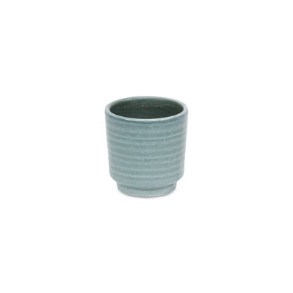 Green Ceramic 6 Ounce Striped Round Distressed Pot Planter