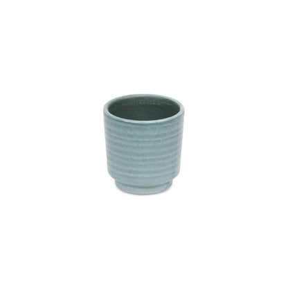 Green Ceramic 6 Ounce Striped Round Distressed Pot Planter HomeRoots