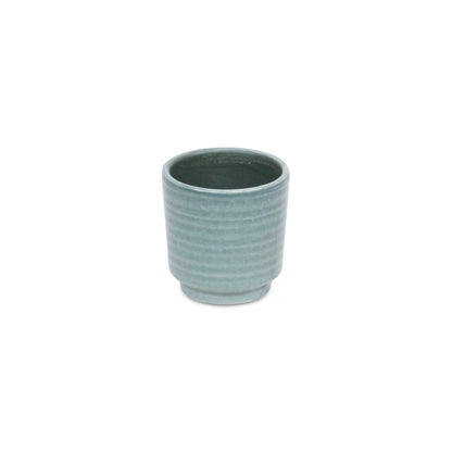 Green Ceramic 6 Ounce Striped Round Distressed Pot Planter