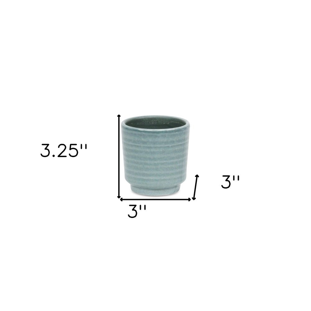 Green Ceramic 6 Ounce Striped Round Distressed Pot Planter HomeRoots