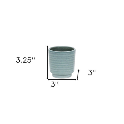 Green Ceramic 6 Ounce Striped Round Distressed Pot Planter