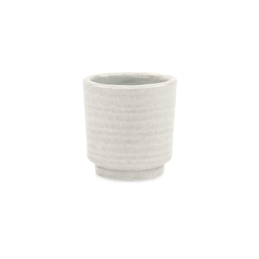 White Ceramic 6 Ounce Round Distressed Pot Planter