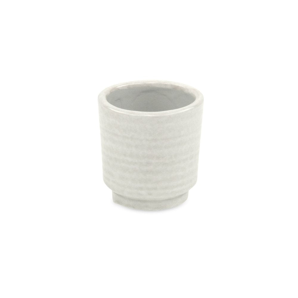 White Ceramic 6 Ounce Round Distressed Pot Planter