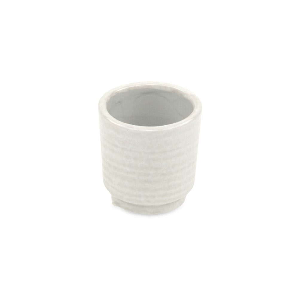 White Ceramic 6 Ounce Round Distressed Pot Planter
