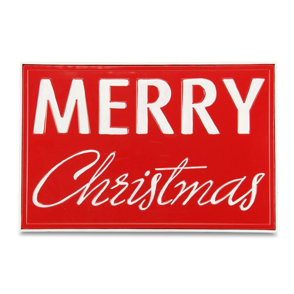 12" X 19" Red and White Handcrafted Merry Christmas Metal Wall Decor — view 1