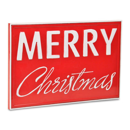 12" X 19" Red and White Handcrafted Merry Christmas Metal Wall Decor