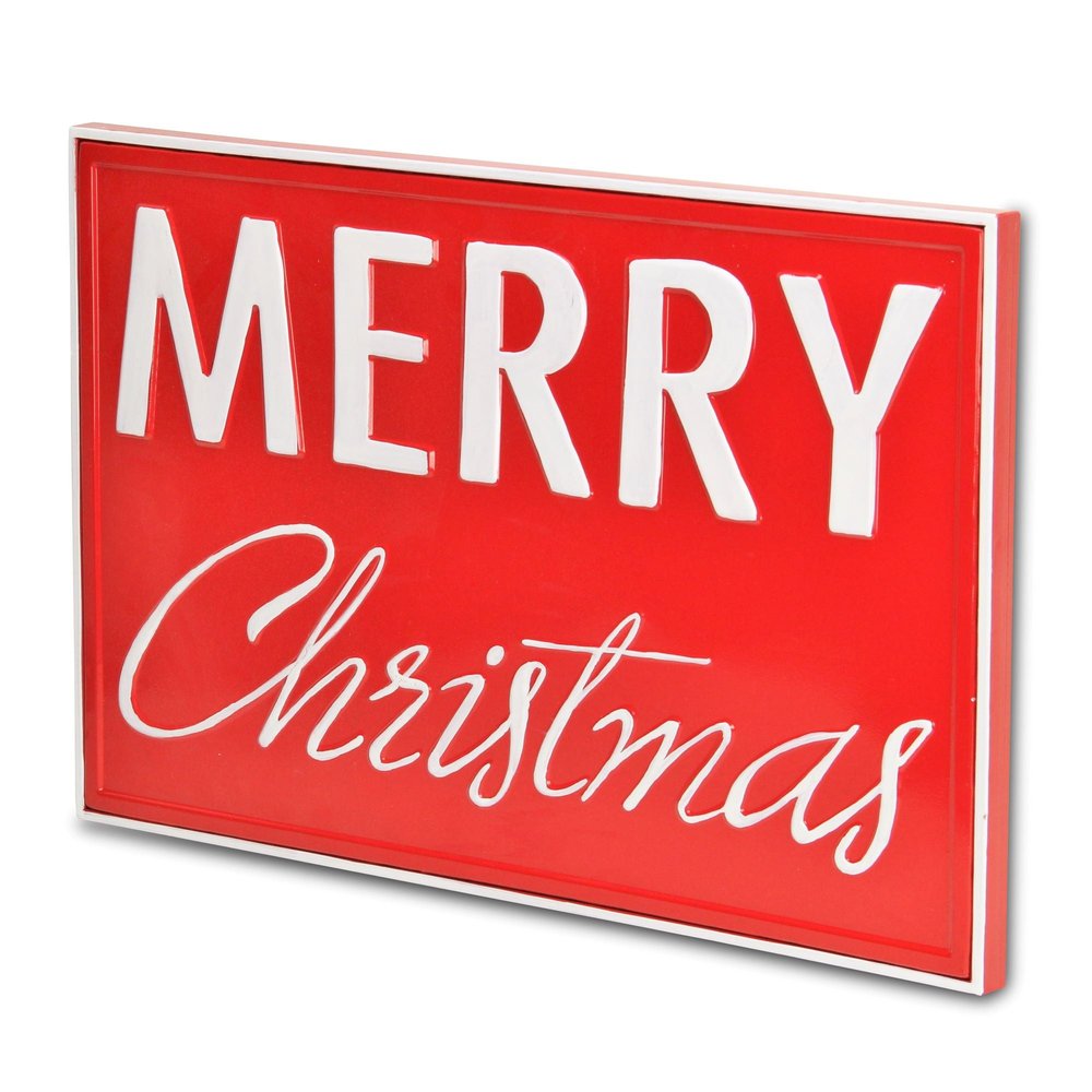 12" X 19" Red and White Handcrafted Merry Christmas Metal Wall Decor — view 3