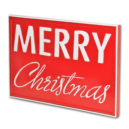 12" X 19" Red and White Handcrafted Merry Christmas Metal Wall Decor