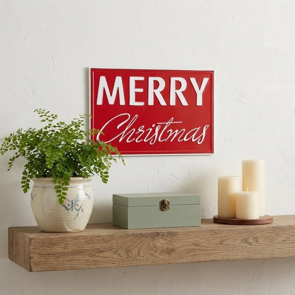 12" X 19" Red and White Handcrafted Merry Christmas Metal Wall Decor — view 5