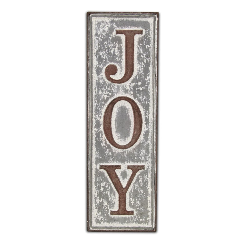 19" X 6" Gray and Brown Handcrafted Joy Metal Wall Decor — view 1