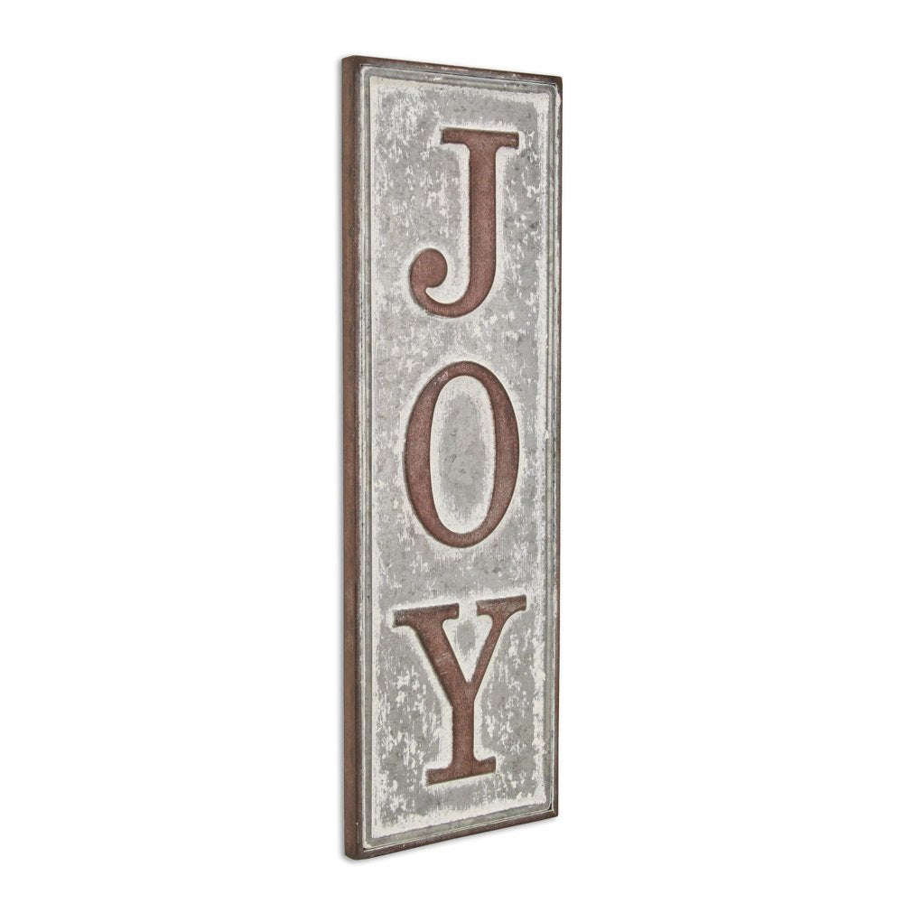 19" X 6" Gray and Brown Handcrafted Joy Metal Wall Decor — view 2