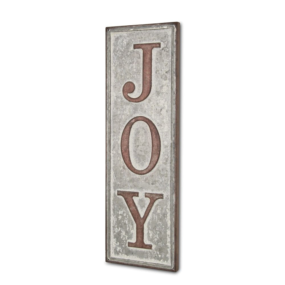 19" X 6" Gray and Brown Handcrafted Joy Metal Wall Decor — view 3