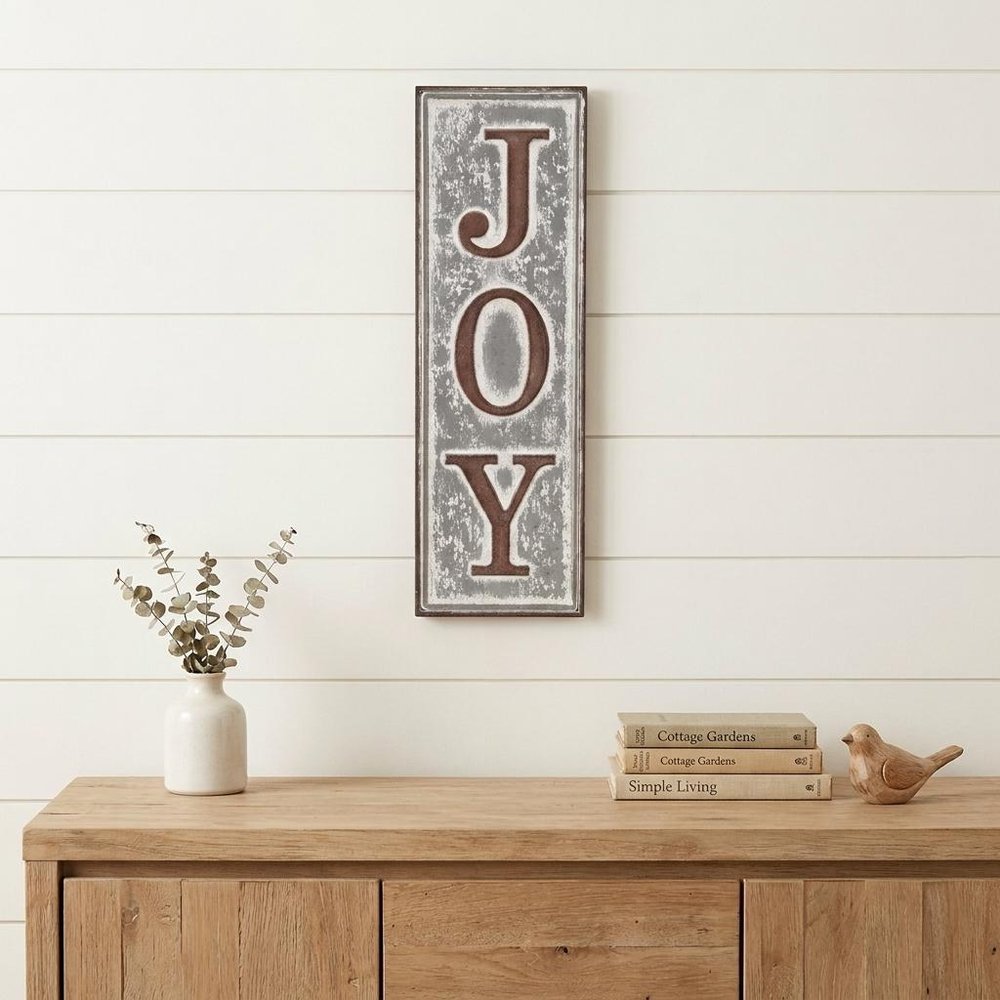 19" X 6" Gray and Brown Handcrafted Joy Metal Wall Decor — view 5