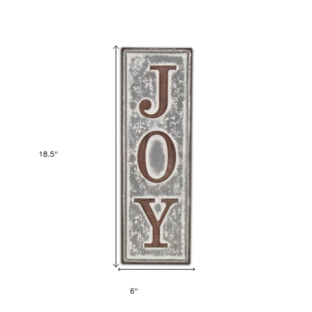 19" X 6" Gray and Brown Handcrafted Joy Metal Wall Decor — view 4