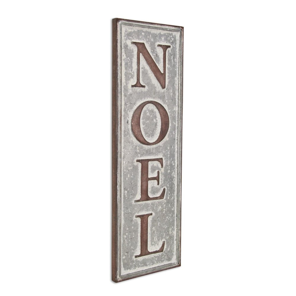 19" X 6" Gray and Brown Christmas Handcrafted Noel Metal Wall Decor — view 2