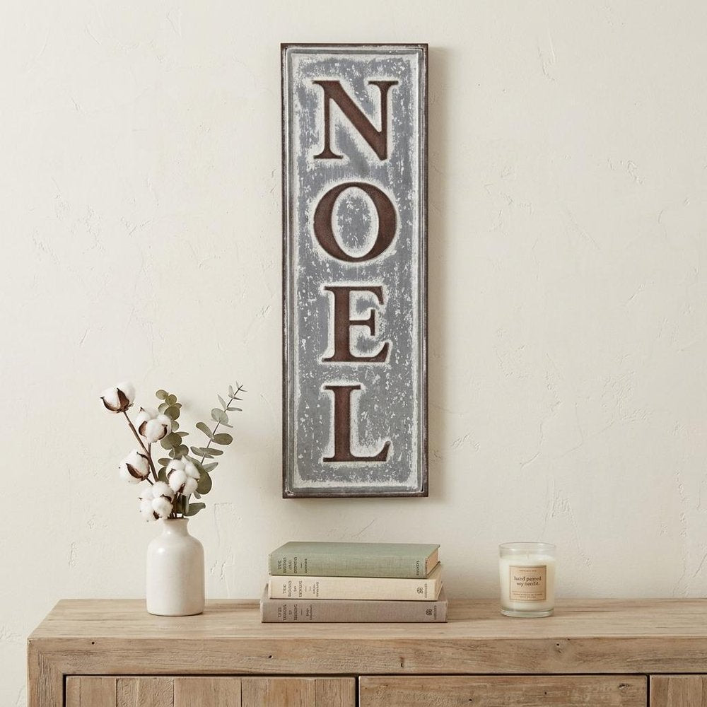 19" X 6" Gray and Brown Christmas Handcrafted Noel Metal Wall Decor — view 5