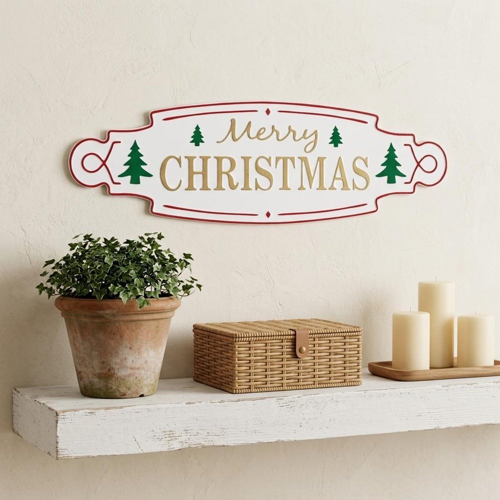 11" X 36" White Green and Red Merry Christmas Metal Wall Decor — view 6