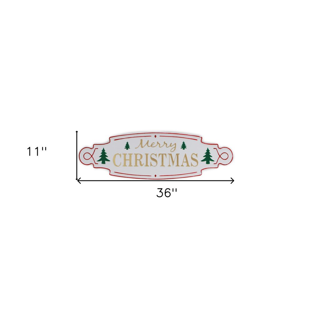 11" X 36" White Green and Red Merry Christmas Metal Wall Decor — view 5