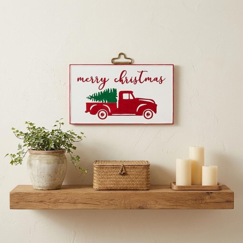 14" X 23" White and Red Handcrafted Merry Christmas Metal Wall Decor — view 5