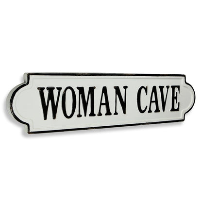 8" X 32" White and Black Woman Cave Metal Wall Decor