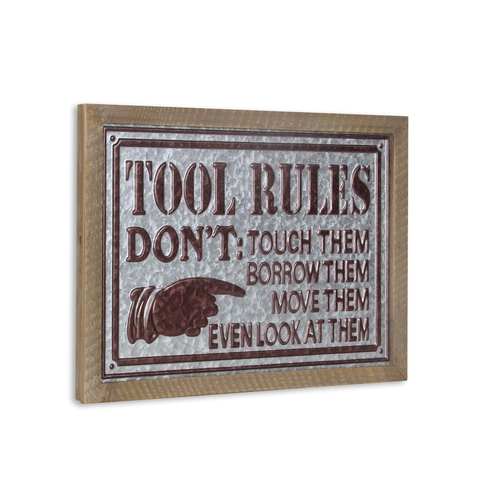 15" X 20" Brown And Gray Tool Rules Wood And Galvanized Metal Wall Decor — view 2