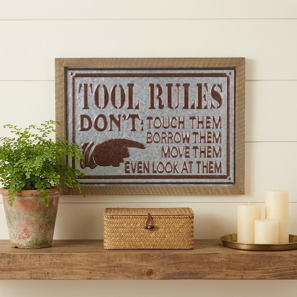 15" X 20" Brown And Gray Tool Rules Wood And Galvanized Metal Wall Decor — view 5