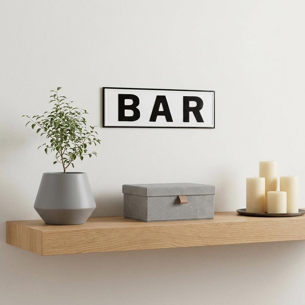 8" X 25" White and Black Handcrafted Bar Metal Wall Decor — view 7