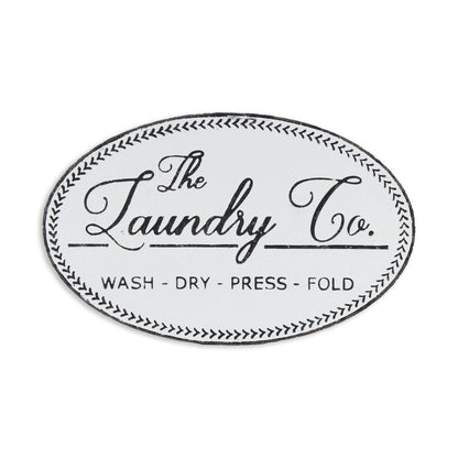 14" X 22" White And Dark Gray The Laundry Co Metal Oval Wall Decor
