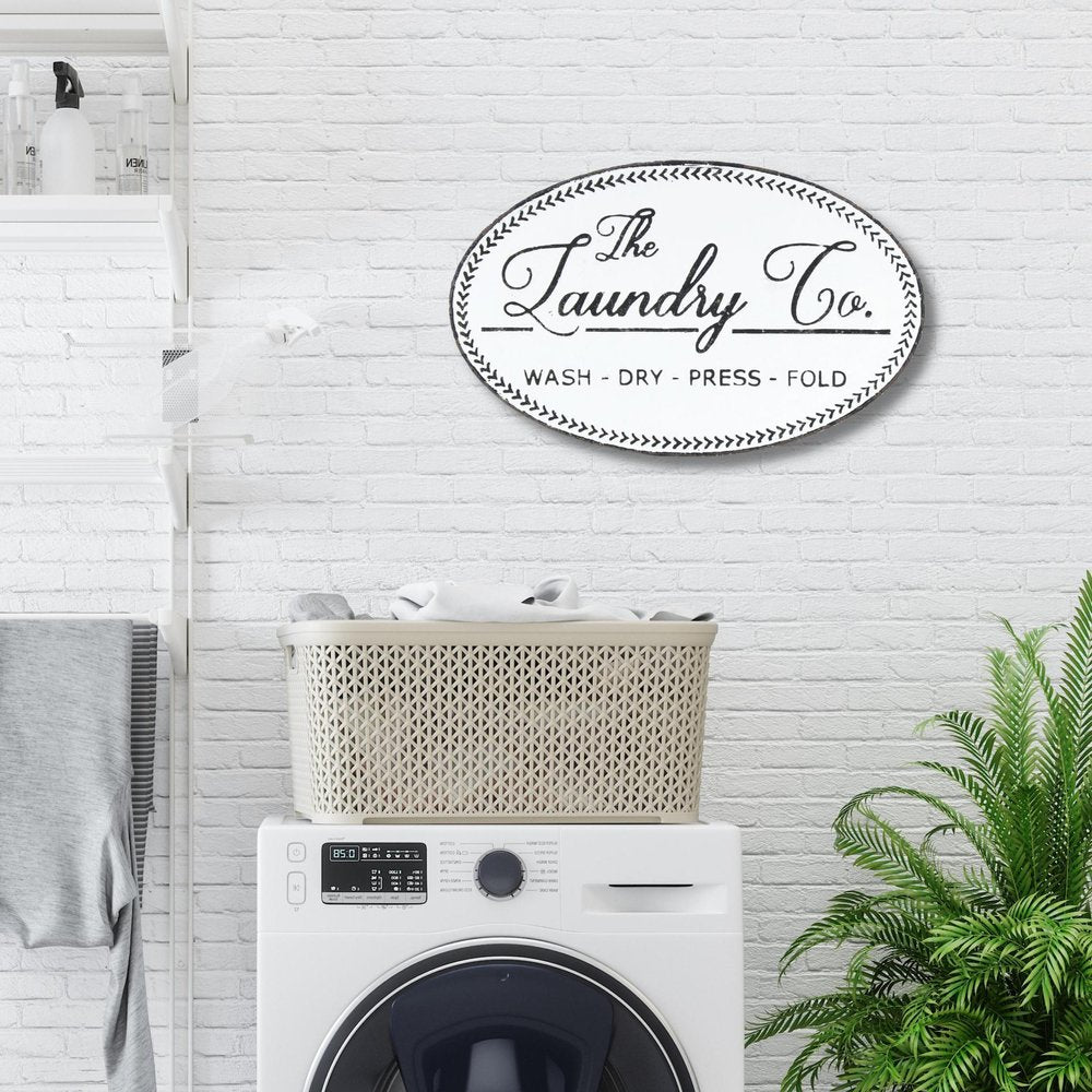14" X 22" White And Dark Gray The Laundry Co Metal Oval Wall Decor — view 2
