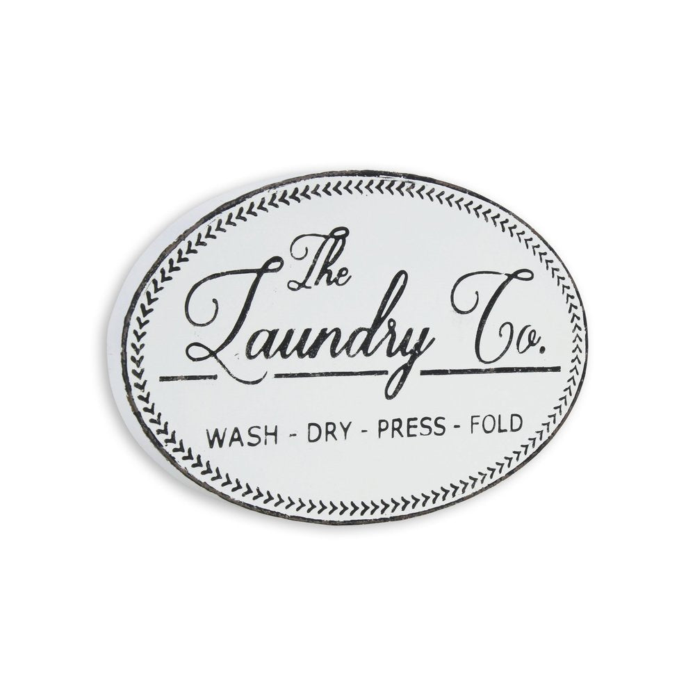 14" X 22" White And Dark Gray The Laundry Co Metal Oval Wall Decor — view 3