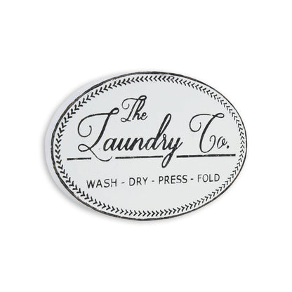 14" X 22" White And Dark Gray The Laundry Co Metal Oval Wall Decor