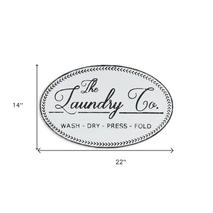 14" X 22" White And Dark Gray The Laundry Co Metal Oval Wall Decor