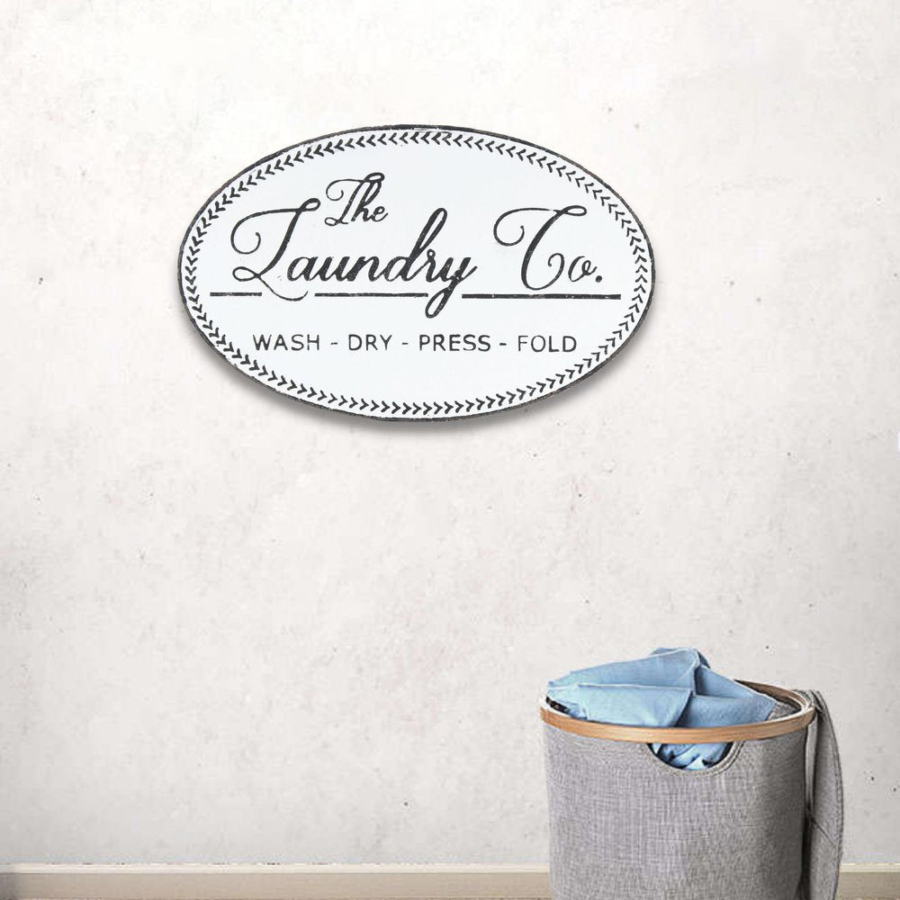 14" X 22" White And Dark Gray The Laundry Co Metal Oval Wall Decor — view 7